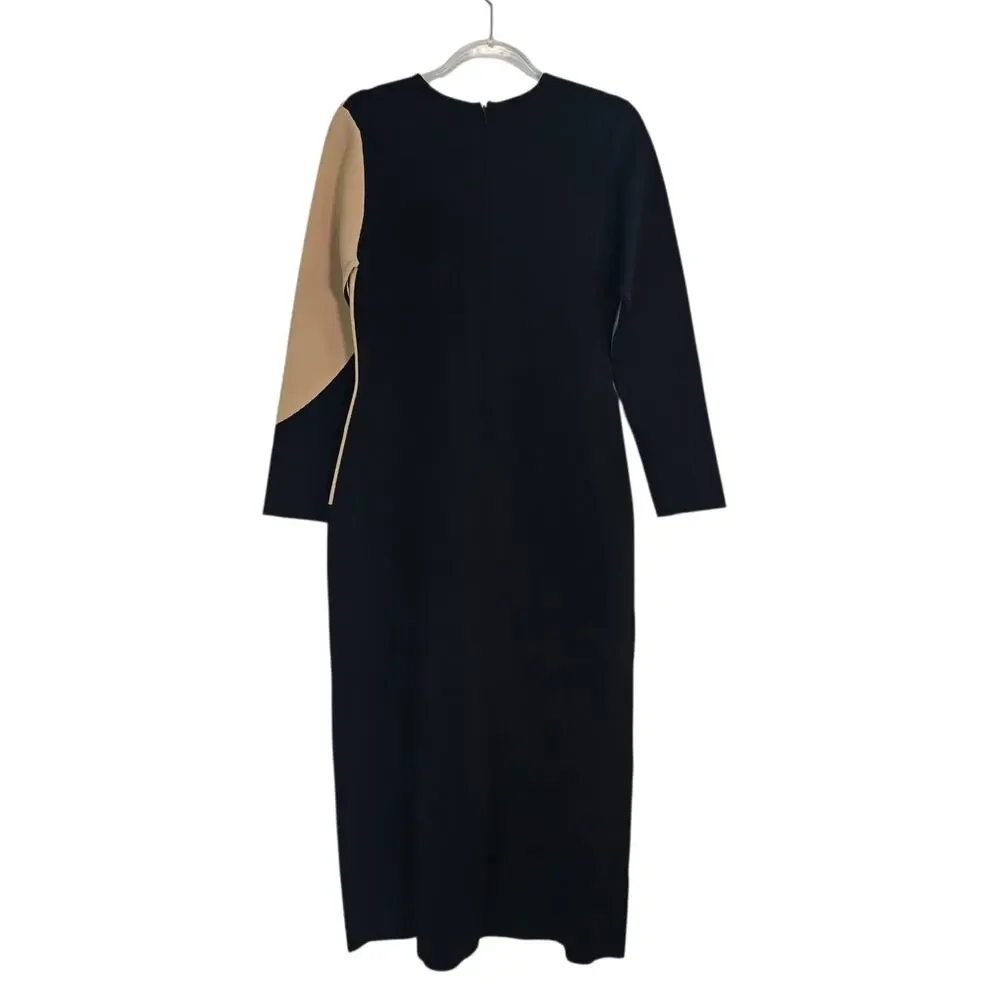 Tory Burch Colorblock Sweater Dress Black Sand Bluff Stretch Knit XL NWT
